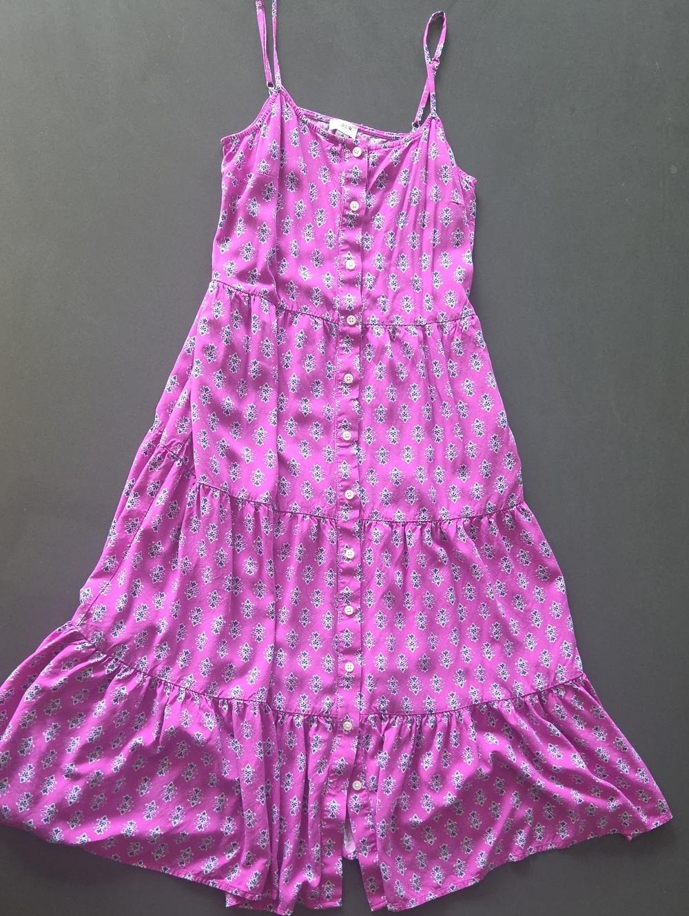 J. Crew Pink Floral Button-Front Tiered Midi Dress